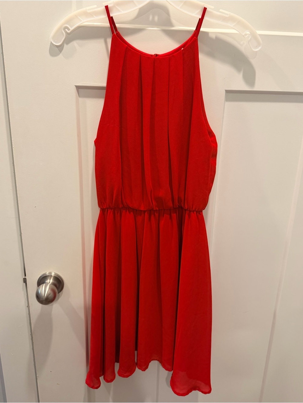 Lush Red Pleated Sleeveless Dress Small Fit Flare Skater Dress